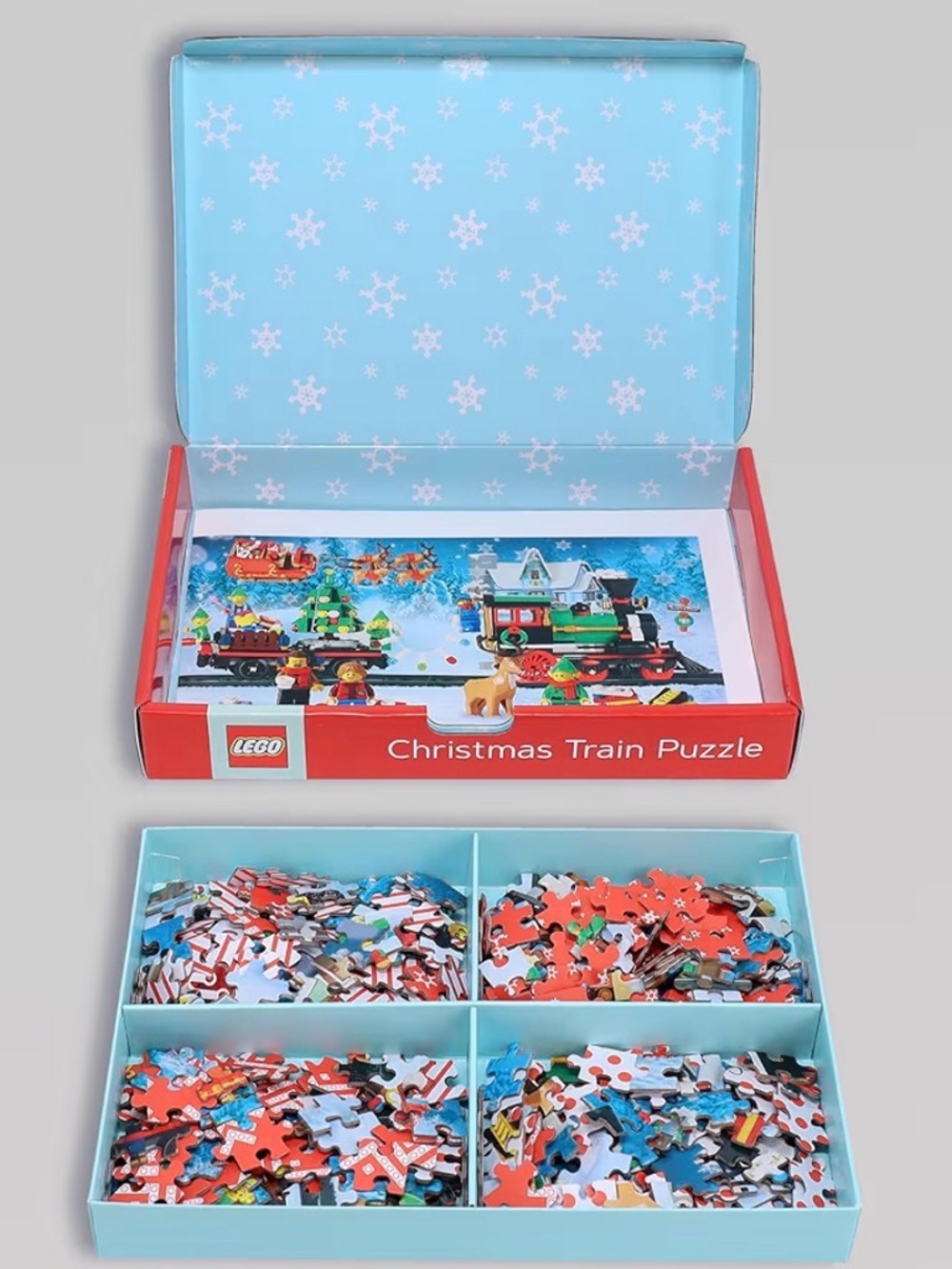 NEW • LEGO • Christmas Train Puzzle, Four Connecting 100-Piece Jigsaw Puzzles